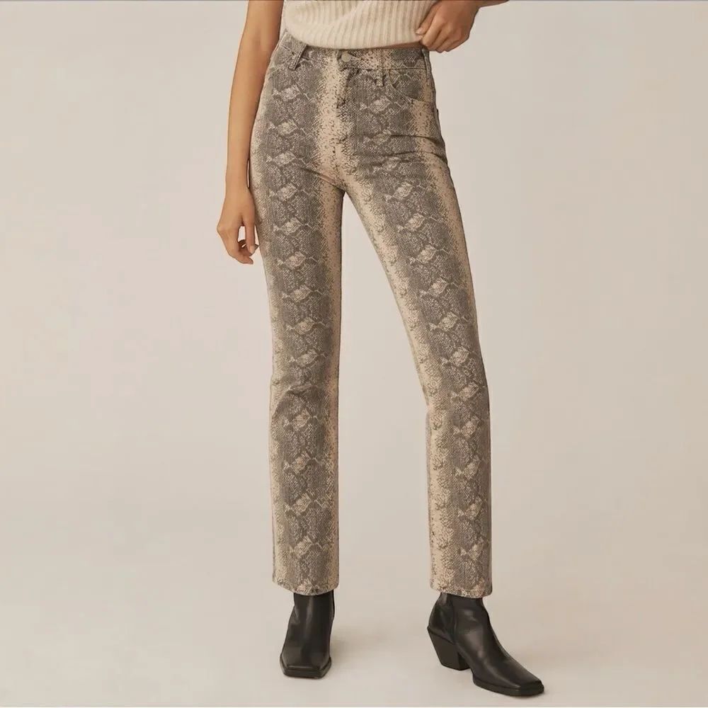 NWT MOTHER Hustler Flood High-Rise Snake Print Jeans Anthropologie Size 26